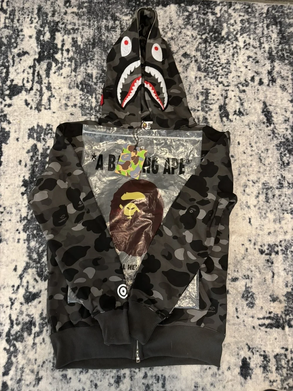 Camo Shark Swimsuit Top with Red Accent